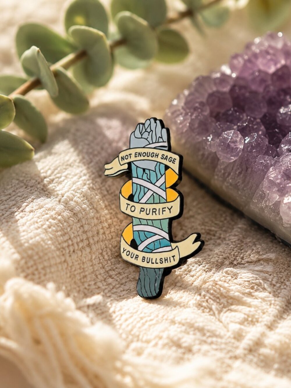 Funny Sage Enamel Pin | “Not Enough Sage to Purify Your Bullsh*t” | Witchy Humor - Picture 3 of 4